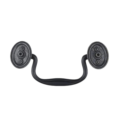 Front view of 4 Pack Antique Iron Black Drawer Pulls Droop Bail Handles for Kitchen Cabinets and Furniture, 102mm center to center.
