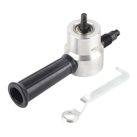 Dual Head Metal Sheet Cutter And Nibbler Drill For Circle Cutting And Machining, tool with black handle and metal wrench accessory