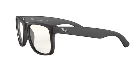 RB4165 Justin Unisex Rectangular Sunglasses With Lightweight Rubber Black Frame And Clear Lenses, side view
