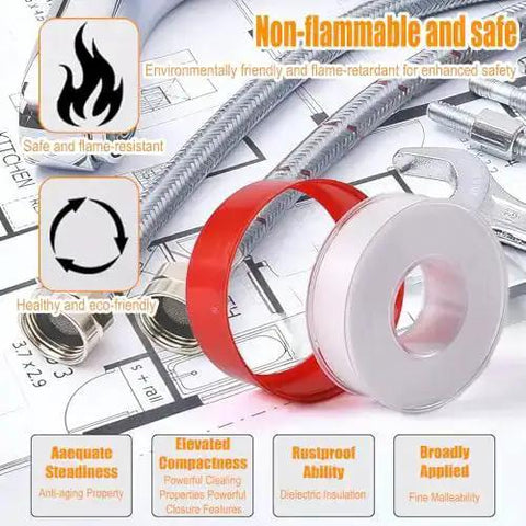 4 Rolls Of 1/2 Inch By 32.8 Ft White Plumbers Tape For Pipe Thread Sealing And Leak Prevention In Home Plumbing, pro grade, with plumbing diagram and fixtures