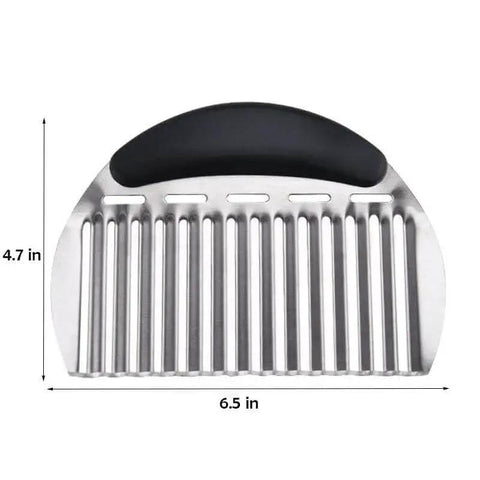 Front view of Heavy Duty Stainless Steel Crinkle Cutter For Potatoes And Veggies Wavy Chopper Slicer with ergonomic handle.