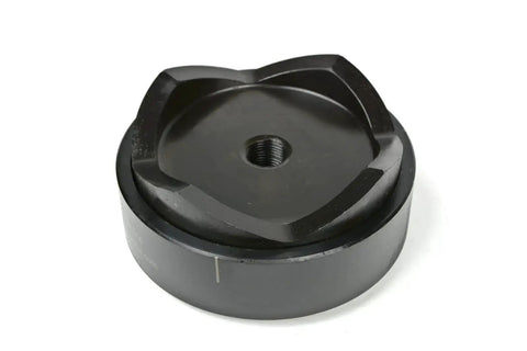 Beefy Four Inch Deep Draw Conduit Punch And Die For Hydraulic Knockout Driver, black metal component with threaded center