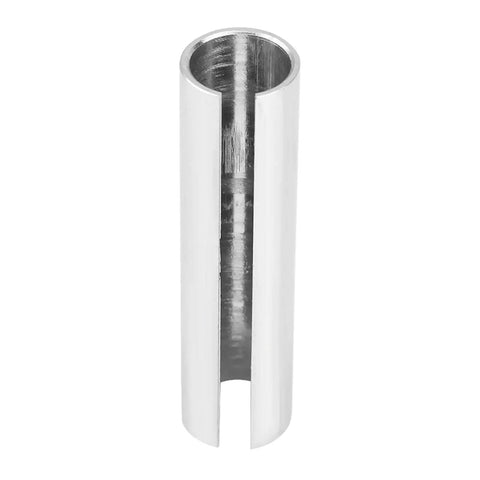 Front view of chrome steel shaft adapter sleeve with a longitudinal slot.