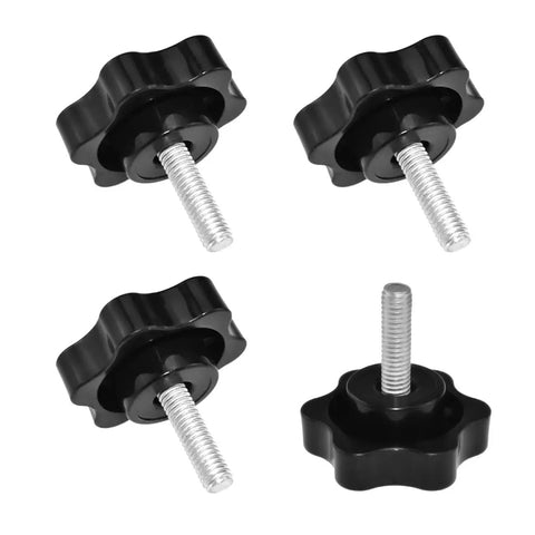 M6 20mm Star Hand Knobs Set Black Plastic Hex Clamping For Umbrella Bases, 4pcs showing threaded plum blossom head