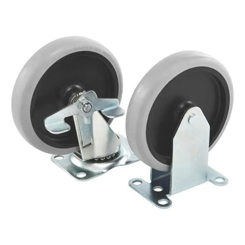 Heavy Duty Adaptable Utility Cart Replacement Casters Pack Of 4 With Two Fixed And Two Swivel Locking Casters 5 Inch TPR Wheels visible