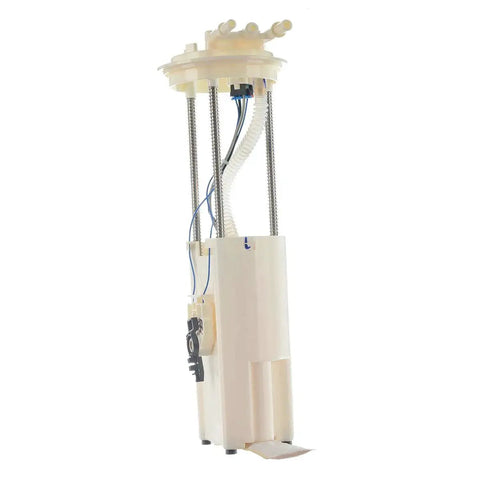 Go-To Electric Fuel Pump Assembly With Sending Unit For Chevy Express And GMC Savana 1997 To 2002 Fits 4.3L 5.0L 5.7L 6.5L 7.4L Vortec Engines With One Electrical Connector. Front view of fuel pump assembly showing plastic and metal components.