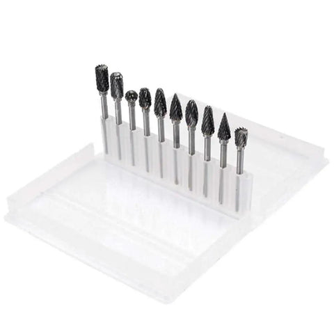 Double Cut Carbide Rotary Burr Set Pro Grade 10 Pc Kit With One Eighth Inch Shank And Quarter Inch Head Tungsten Carbide Die Grinder Bits