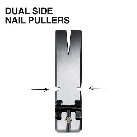 Close-up of dual side nail pullers showing metal design and functionality.