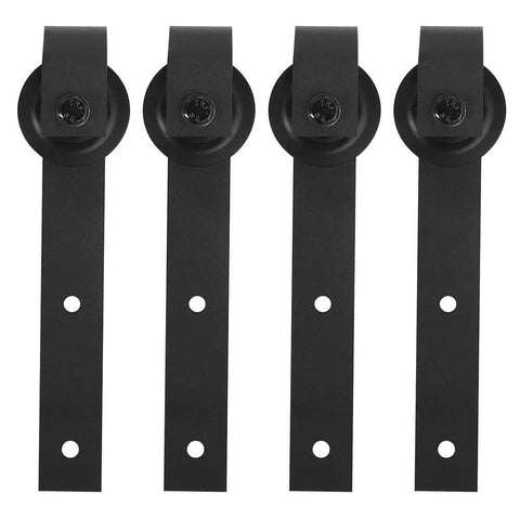 Durable Carbon Steel Double Barn Door Rail And Sliding Track System components, black rollers and brackets, front view, 12-foot length