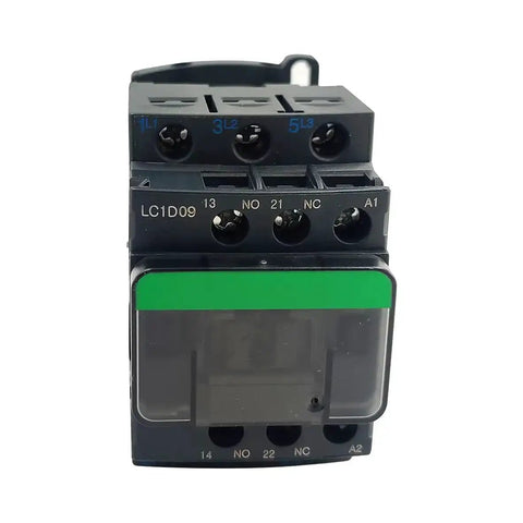 Front view of Non-Reversing 3-Pole Contactor With 120VAC Coil, 9 Amp, 1NO 1NC Auxiliary, 50/60Hz, Compact 86 x 45 x 77 mm Industrial Relay