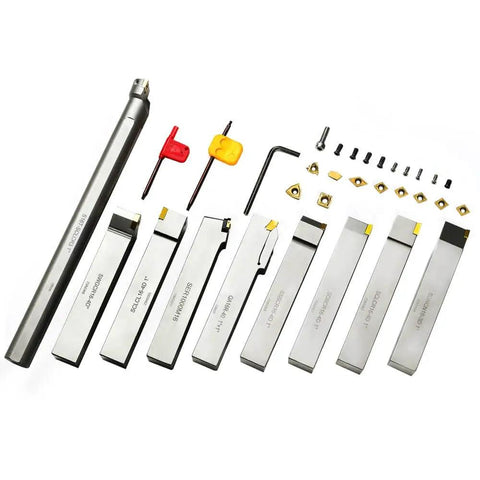 Beefed Up 1 Inch Shank Heavy Duty Indexable Carbide Lathe Tool Holder Set With Boring Bar 9 Pieces CNC Nickel Plated Insert Holders
