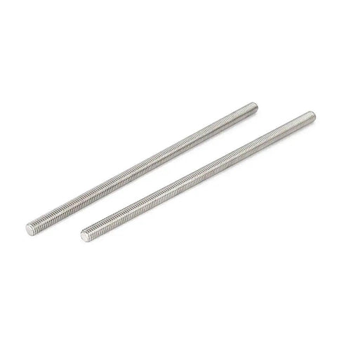 Two 304 Stainless Steel Fully Threaded Rods 1/4 Inch 20 TPI 12 Inch lying parallel on a white background.