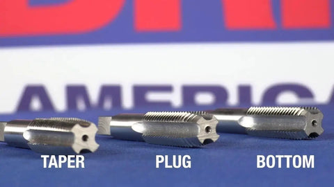 Three Eighths Inch 16 UNC High Speed Steel Tap Set With Taper Plug And Bottom Style Taps For New Threads Or Retapping Damaged Threads Drill America Brand, three taps on display