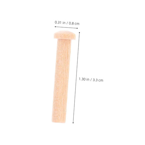 One solid wood T nail from the Miniature Wooden Nails Set For DIY Crafts And Woodworking, detailed size specifications shown.