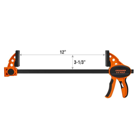 Jorgensen 12-inch E-Z Hold bar clamp set, 2-pack, orange and black with expandable spreader