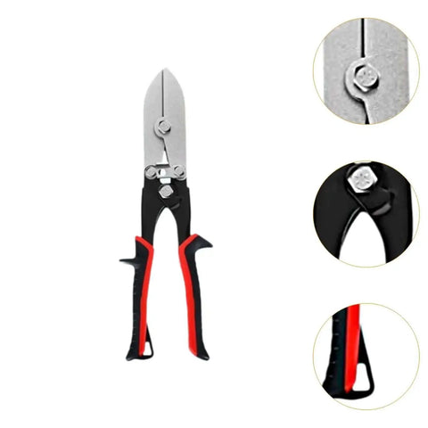 Five Blade Sheet Metal Crimping Tool For HVAC Pipes And Stove Vents, heavy-duty hand crimper with rubber handle, close-up of blades and grip