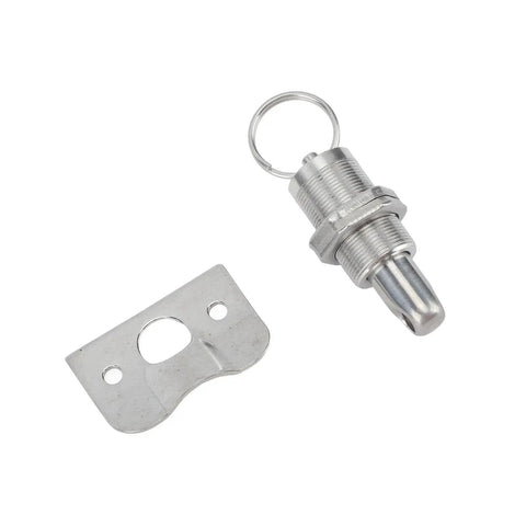 58.5mm stainless steel latch lock fastener for hatch doors; marine-grade with threaded barrel and key ring, mounting plate included