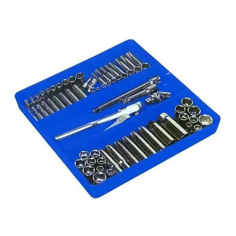 Blue Three Compartment Stackable Organizer Tray Set Two Pack For Nuts Bolts Washers And Small Tools with tools organized