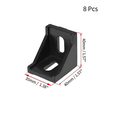 Inside Corner Bracket Gusset 40mm X 40mm For 4040 Aluminum Extrusion Set Of 8, black color, dimensions shown, used for reinforcement.