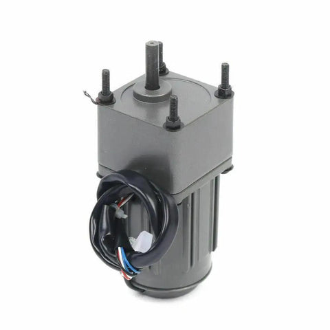 Beefy Torque 110V 6W Electric Single Phase Gear Motor with wires, black aluminum housing, front view.