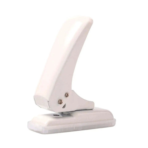 Portable Workhorse One Hole Punch Handheld Metal Hole Puncher With 40 Sheet Paper Capacity, side view, white color, for crafting and scrapbooking