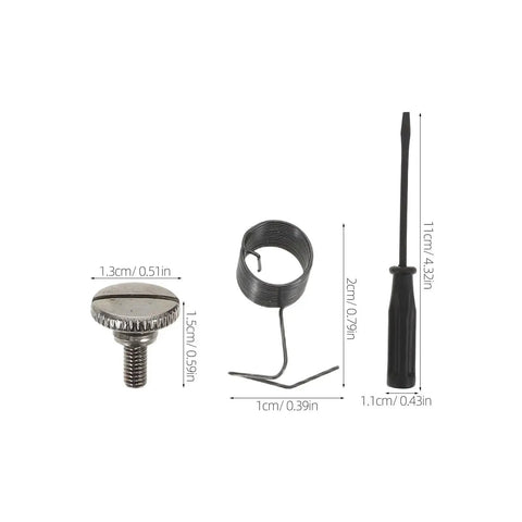 Pro Grade Sewing Machine Replacement Screw Kit With Spring Set For Industrial Flat Machines shown with dimensions