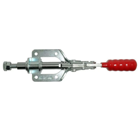 Beefy Pro Grade Toggle Clamp Quick Release Push Pull 302F, 300 Lbs Holding Capacity, Heavy Duty Cold Rolled Steel With Zinc Finish And Red Vinyl Handle