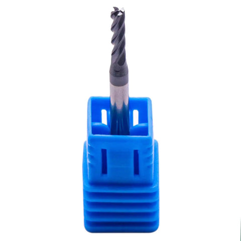 Pro Grade Solid Carbide End Mill Set Five Pcs Four Flute Three Thirty Second Inch Cutting Diameter in blue holder