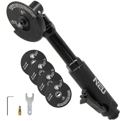 3 Inch Pneumatic Cut Off Tool With 18000 RPM For Metal Sheet Cutting, showing tool and accessory kit, black rugged design