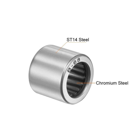 Needle roller bearing B68, full-complement drawn cup, open, chromium steel, 3/8 in ID × 9/16 in OD