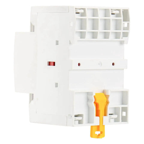 Side view of Heavy Duty 110V AC 4 Pole Contactor with Four Normally Open Contacts, 50A Rating, DIN Rail Mount for HVAC control