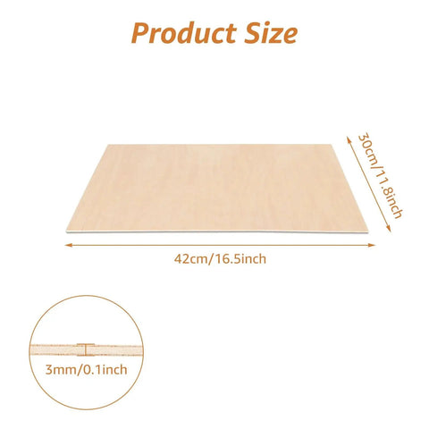 10 Pcs Baltic Birch Plywood Sheets 16x12 Inch One Eighth Inch 3mm Unfinished Wood For Arts And Crafts Pyrography Wood Burning Laser Cutting Model Making And Craft Projects showing size and thickness