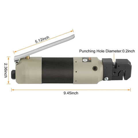 Heavy Duty Pneumatic Sheet Metal Punch Tool Kit With US Connector, Straight Type Air Puncher dimensions and punching details