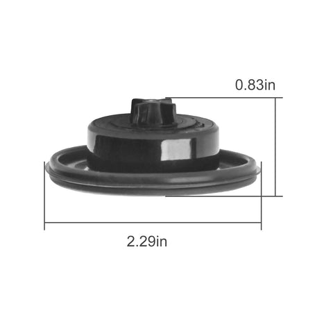 Diaphragm for Irritrol sprinkler valve, black plastic, 2.29in diameter and 0.83in height.