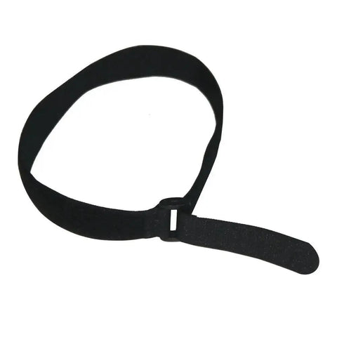 Close-up view of a single black strap from the 16 Pack 18 Inch Hook And Loop Nylon Cable Ties Reusable Black Straps With D Ring Buckle.