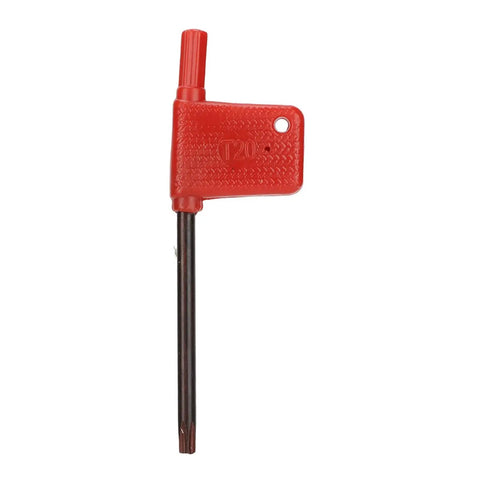 Red-handled T20 tool with metal shaft for precise adjustments