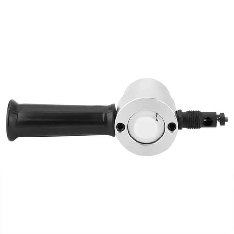 Side view of Beefy Two Head Metal Nibbler Cutter for Power Drill Attachment showing ergonomic handle and cutting head.