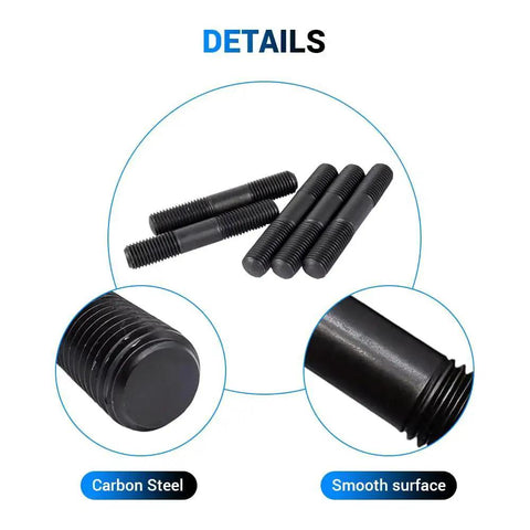 M10x120mm Double End Threaded Stud 10 Pack, Grade 8.8 Carbon Steel Black Oxide, showing threaded ends and smooth surface