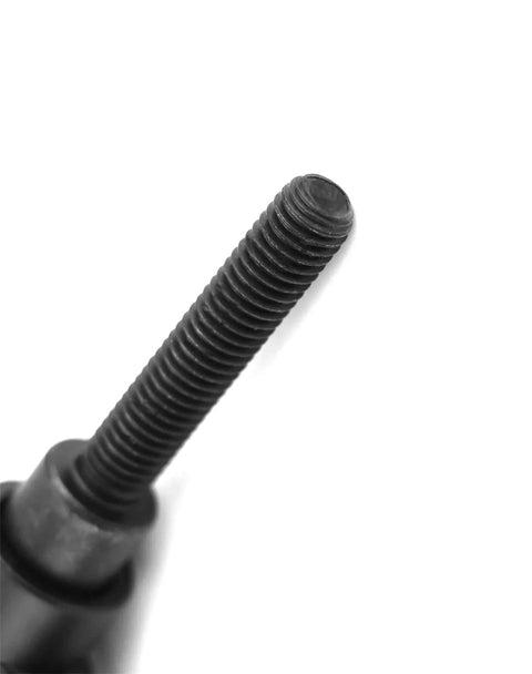 Close-up of threaded stud from M8 x 40mm Adjustable Clamping Lever Handle Set, 5 Pack, showing steel material and rotating mechanism part.