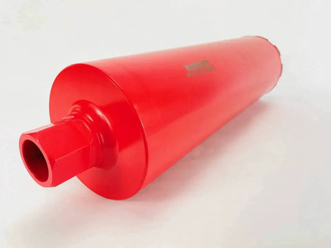 Side view of a 5 Inch Wet Diamond Core Drill Bit For Concrete Rebar Asphalt Brick Rock Masonry Holes with 1 1 Quarter Inch Threaded Barrel.