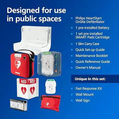 OnSite AED Defibrillator with Real Time CPR Instructions and Grab And Go Portable Carry Case Value Package M5066A CO2VPB