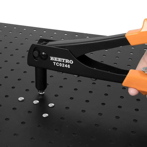 Heavy Duty Hand Rivet Gun Kit With Four Rivet Sizes 3/32 In 1/8 In 5/32 In And 3/16 In Includes 100 Rivets And Four Replaceable Heads
