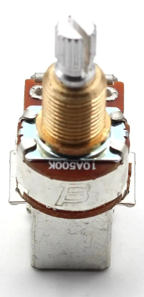 Front view of Push Pull 500k Guitar Potentiometer With Audio Taper For Coil Splitting And Phase Inversion, short split shaft, by Bourns.