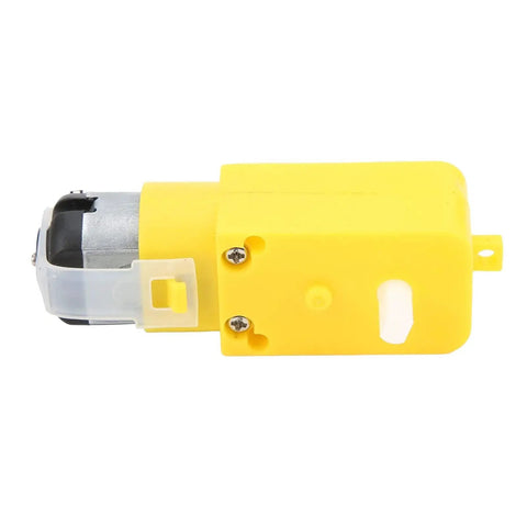 Yellow TT geared motor for Mecanum Wheels For TT Geared Motor 80mm Rubber Coated ABS Wheels For Smart Robot Car DIY Kit viewed from side