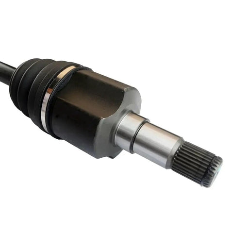 Close-up of CV Axle Assembly 12E004L Front Left For 2008 2020 Dodge Grand Caravan with neoprene boot for protection.