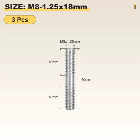 Double End Threaded Studs M8 x 40mm 3Pcs 304 Stainless Steel For Maintenance, dimensions and threading shown
