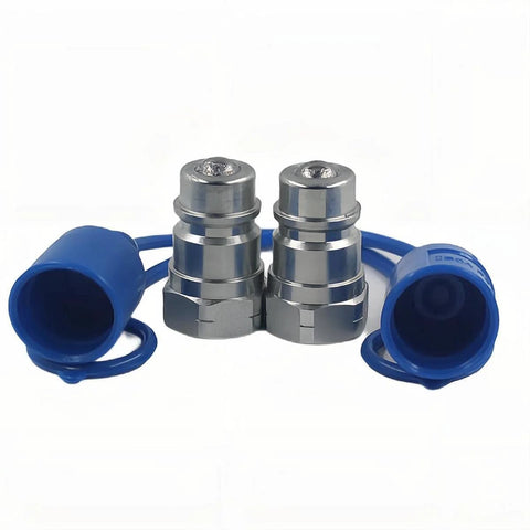 Two Pack 1/2 Inch Ball Valve Hydraulic Quick Connect Male Coupler Nipple Tractor Coupling with Blue Caps