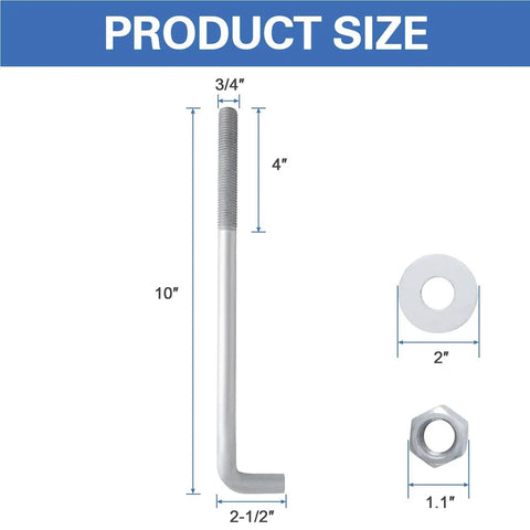 Concrete Anchor Bolts 3/4 In By 10 In L-Shaped Hot-Dip Galvanized with nut and washer diagram