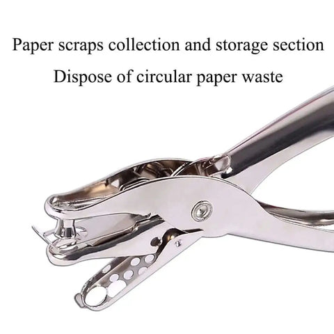 Durable 6mm Metal Hole Punch For Scrapbooking And Loose-Leaf Paper, showing waste catcher and all-metal body.