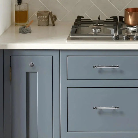 10 Pack Polished Nickel Cabinet Pulls 3 Inch Hole Center 76mm Solid Zinc Alloy Drawer Handles installed on kitchen cabinets